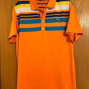 Puma Men's USP Dry Orange Striped Polo Shirt XL